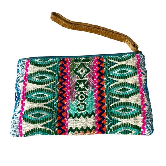 KATYDID Embroidered Beaded Wristlet Clutch Multicolor Bohemian Pattern Zipper - Picture 2 of 6